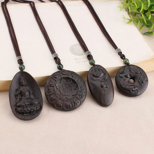 Ebony Nine Palaces Bagua Pendant with Buddha