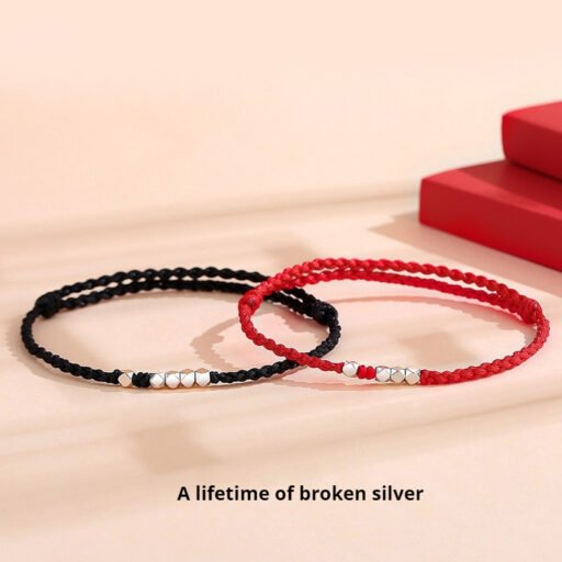 Eternal Love Couple Bracelets | Handwoven Red & Black String Bracelets for Him & Her