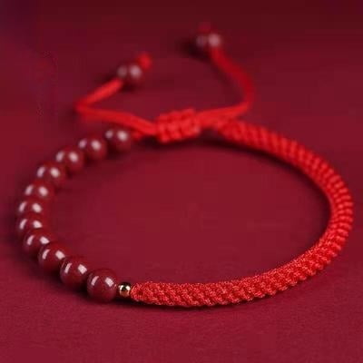 Auspicious Cinnabar Bracelet: Zodiac Year Luck for Couples - Gold Fortune Bead & Red String, Stylish Birthday Gift