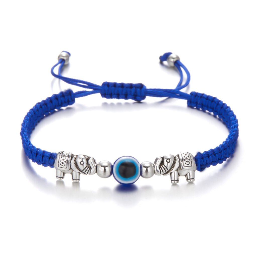 Mystic Blue Evil Eye Bracelet with Hand Charm – Adjustable Red String for Women