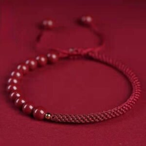 Auspicious Cinnabar Bracelet: Zodiac Year Luck for Couples - Gold Fortune Bead & Red String, Stylish Birthday Gift