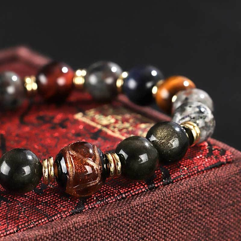 Black Myth Wukong Flame Stone Obsidian Beaded Bracelet