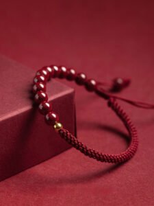 Auspicious Cinnabar Bracelet: Zodiac Year Luck for Couples - Gold Fortune Bead & Red String, Stylish Birthday Gift