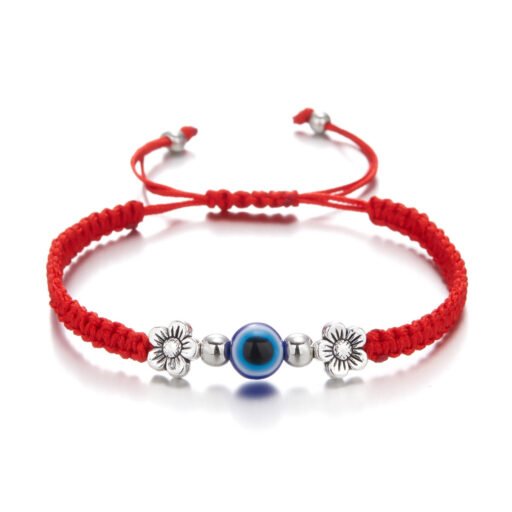 Mystic Blue Evil Eye Bracelet with Hand Charm – Adjustable Red String for Women