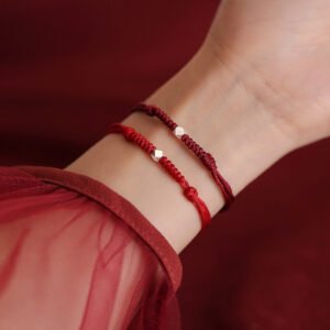 Fortune Bead Silver Red String Bracelet: Women's Woven Anklet & Vintage Hand Rope