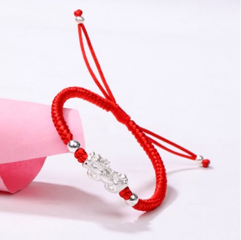 Red String Silver Pixiu Bracelet - Attract Windfall Luck