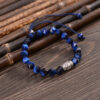 Hand-woven blessing bracelet-Tibetan silver with blue tiger eye stone