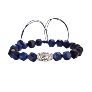 Hand-woven blessing bracelet-Tibetan silver with blue tiger eye stone