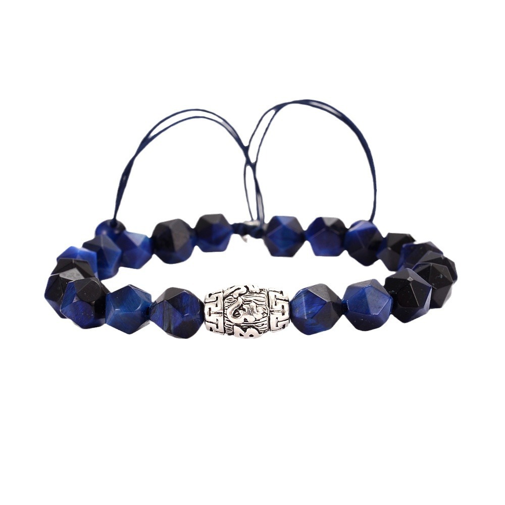 Hand-woven blessing bracelet-Tibetan silver with blue tiger eye stone