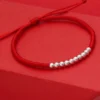 Sterling Silver Fortune Beads "Ten Perfect Blessings" Handmade Red String Bracelet