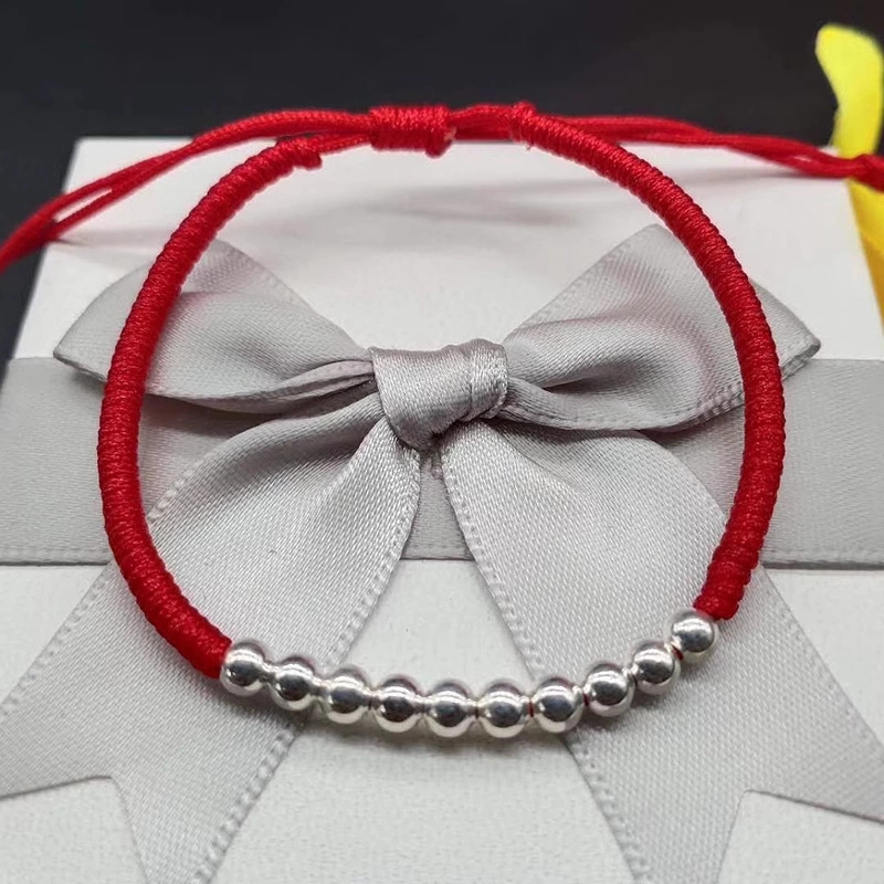 Sterling Silver Fortune Beads "Ten Perfect Blessings" Handmade Red String Bracelet