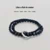 Like a fish in water - natural obsidian double layer beaded 999 silver bracelet