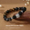 Lion Dance Obsidian with 999 Sterling Silver Bracelet for Men: A Fusion of Strength and Protection